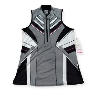 NEW Lucky In Love Tank Top Women's XS Black White Striped Half Zip Tennis Golf